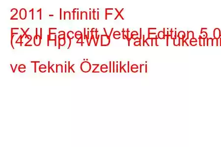 2011 - Infiniti FX
FX II Facelift Vettel Edition 5.0 (420 Hp) 4WD Yakıt Tüketimi ve Teknik Özellikleri