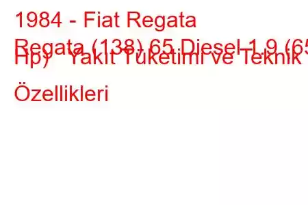 1984 - Fiat Regata
Regata (138) 65 Diesel 1.9 (65 Hp) Yakıt Tüketimi ve Teknik Özellikleri