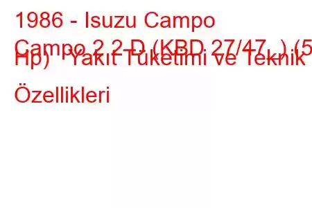 1986 - Isuzu Campo
Campo 2.2 D (KBD 27/47_) (53 Hp) Yakıt Tüketimi ve Teknik Özellikleri