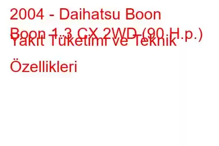 2004 - Daihatsu Boon
Boon 1.3 CX 2WD (90 H.p.) Yakıt Tüketimi ve Teknik Özellikleri