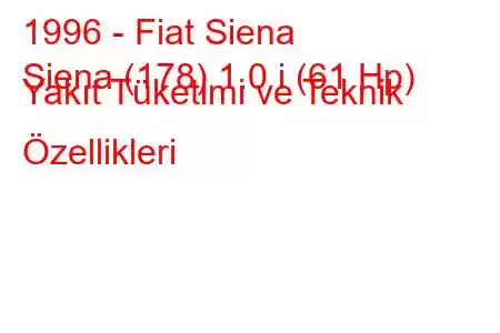 1996 - Fiat Siena
Siena (178) 1.0 i (61 Hp) Yakıt Tüketimi ve Teknik Özellikleri