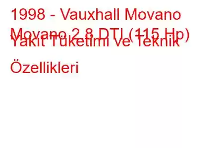 1998 - Vauxhall Movano
Movano 2.8 DTI (115 Hp) Yakıt Tüketimi ve Teknik Özellikleri