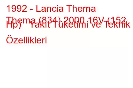 1992 - Lancia Thema
Thema (834) 2000 16V (152 Hp) Yakıt Tüketimi ve Teknik Özellikleri