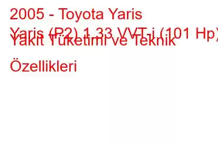 2005 - Toyota Yaris
Yaris (P2) 1.33 VVT-i (101 Hp) Yakıt Tüketimi ve Teknik Özellikleri