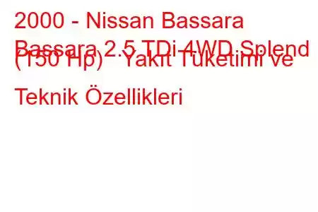 2000 - Nissan Bassara
Bassara 2.5 TDi 4WD Splend (150 Hp) Yakıt Tüketimi ve Teknik Özellikleri