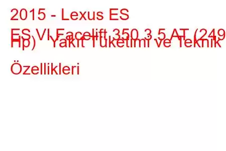 2015 - Lexus ES
ES VI Facelift 350 3.5 AT (249 Hp) Yakıt Tüketimi ve Teknik Özellikleri