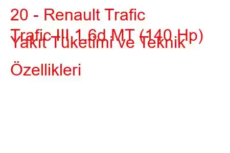 20 - Renault Trafic
Trafic III 1.6d MT (140 Hp) Yakıt Tüketimi ve Teknik Özellikleri