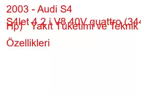 2003 - Audi S4
S4let 4.2 i V8 40V quattro (344 Hp) Yakıt Tüketimi ve Teknik Özellikleri