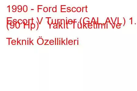 1990 - Ford Escort
Escort V Turnier (GAL,AVL) 1.6 (90 Hp) Yakıt Tüketimi ve Teknik Özellikleri