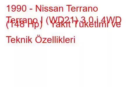 1990 - Nissan Terrano
Terrano I (WD21) 3.0 i 4WD (148 Hp) Yakıt Tüketimi ve Teknik Özellikleri