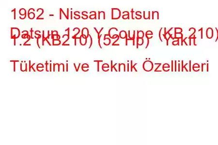 1962 - Nissan Datsun
Datsun 120 Y Coupe (KB 210) 1.2 (KB210) (52 Hp) Yakıt Tüketimi ve Teknik Özellikleri