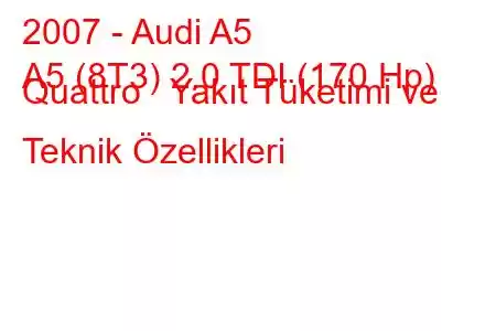 2007 - Audi A5
A5 (8T3) 2.0 TDI (170 Hp) Quattro Yakıt Tüketimi ve Teknik Özellikleri