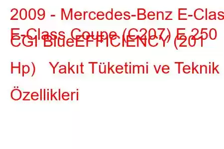 2009 - Mercedes-Benz E-Class
E-Class Coupe (C207) E 250 CGI BlueEFFICIENCY (201 Hp) Yakıt Tüketimi ve Teknik Özellikleri