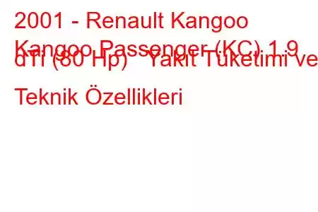 2001 - Renault Kangoo
Kangoo Passenger (KC) 1.9 dTi (80 Hp) Yakıt Tüketimi ve Teknik Özellikleri