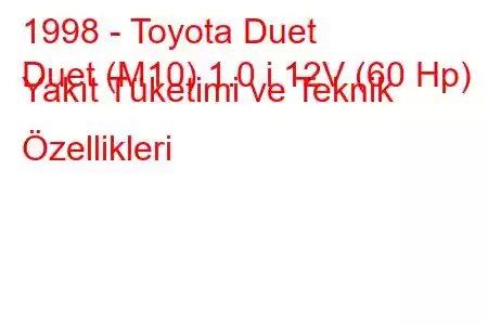 1998 - Toyota Duet
Duet (M10) 1.0 i 12V (60 Hp) Yakıt Tüketimi ve Teknik Özellikleri