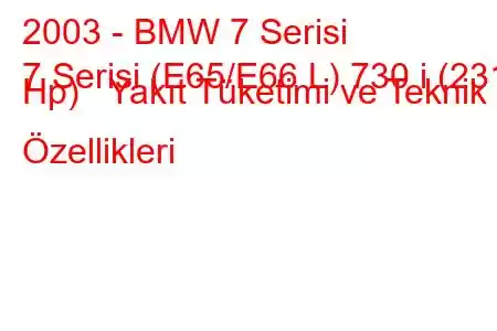 2003 - BMW 7 Serisi
7 Serisi (E65/E66 L) 730 i (231 Hp) Yakıt Tüketimi ve Teknik Özellikleri