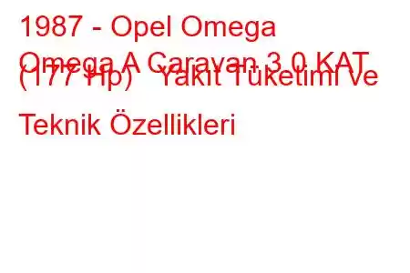 1987 - Opel Omega
Omega A Caravan 3.0 KAT (177 Hp) Yakıt Tüketimi ve Teknik Özellikleri