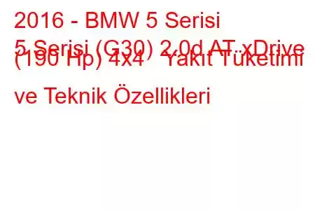 2016 - BMW 5 Serisi
5 Serisi (G30) 2.0d AT xDrive (190 Hp) 4x4 Yakıt Tüketimi ve Teknik Özellikleri