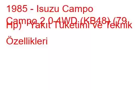 1985 - Isuzu Campo
Campo 2.0 4WD (KB48) (79 Hp) Yakıt Tüketimi ve Teknik Özellikleri