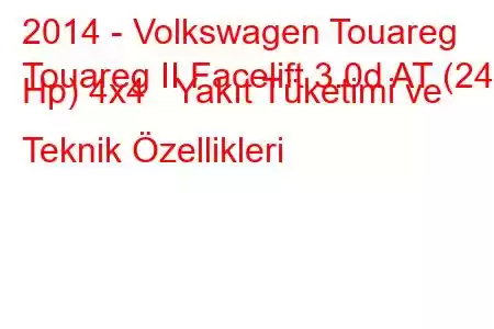 2014 - Volkswagen Touareg
Touareg II Facelift 3.0d AT (245 Hp) 4x4 Yakıt Tüketimi ve Teknik Özellikleri