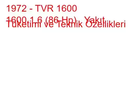 1972 - TVR 1600
1600 1.6 (86 Hp) Yakıt Tüketimi ve Teknik Özellikleri