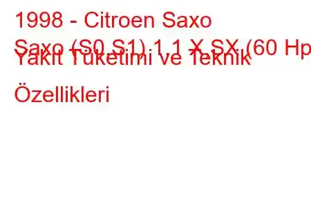 1998 - Citroen Saxo
Saxo (S0,S1) 1.1 X,SX (60 Hp) Yakıt Tüketimi ve Teknik Özellikleri