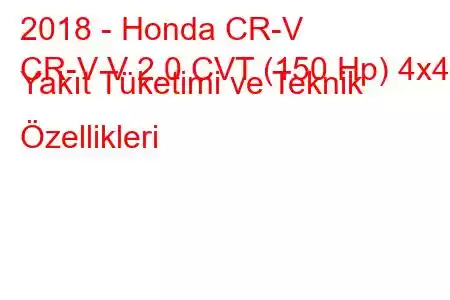 2018 - Honda CR-V
CR-V V 2.0 CVT (150 Hp) 4x4 Yakıt Tüketimi ve Teknik Özellikleri