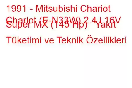 1991 - Mitsubishi Chariot
Chariot (E-N33W) 2.4 i 16V Super MX (145 Hp) Yakıt Tüketimi ve Teknik Özellikleri