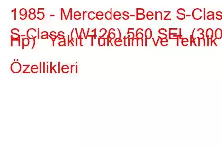 1985 - Mercedes-Benz S-Class
S-Class (W126) 560 SEL (300 Hp) Yakıt Tüketimi ve Teknik Özellikleri