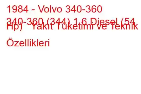 1984 - Volvo 340-360
340-360 (344) 1.6 Diesel (54 Hp) Yakıt Tüketimi ve Teknik Özellikleri