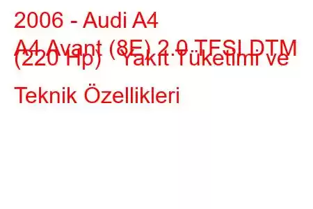 2006 - Audi A4
A4 Avant (8E) 2.0 TFSI DTM (220 Hp) Yakıt Tüketimi ve Teknik Özellikleri