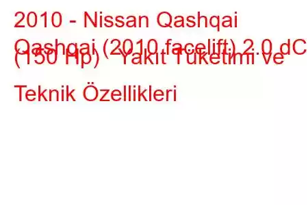 2010 - Nissan Qashqai
Qashqai (2010 facelift) 2.0 dCi (150 Hp) Yakıt Tüketimi ve Teknik Özellikleri