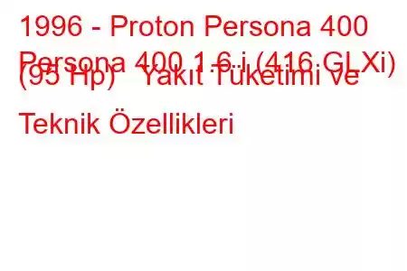 1996 - Proton Persona 400
Persona 400 1.6 i (416 GLXi) (95 Hp) Yakıt Tüketimi ve Teknik Özellikleri