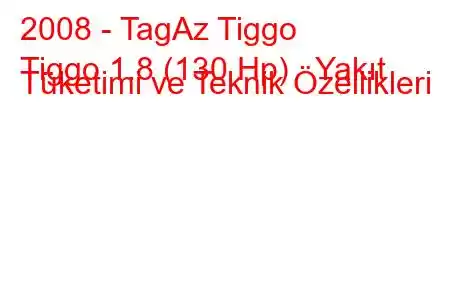 2008 - TagAz Tiggo
Tiggo 1.8 (130 Hp) Yakıt Tüketimi ve Teknik Özellikleri