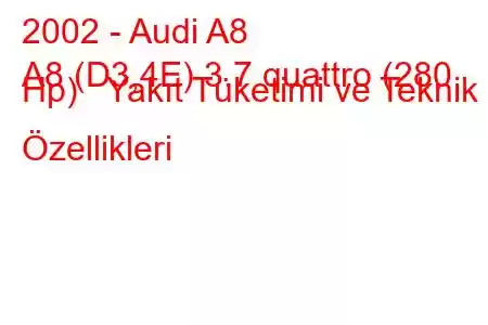 2002 - Audi A8
A8 (D3,4E) 3.7 quattro (280 Hp) Yakıt Tüketimi ve Teknik Özellikleri