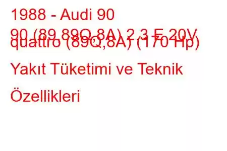 1988 - Audi 90
90 (89,89Q,8A) 2.3 E 20V quattro (89Q,8A) (170 Hp) Yakıt Tüketimi ve Teknik Özellikleri