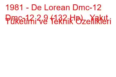 1981 - De Lorean Dmc-12
Dmc-12 2.9 (132 Hp) Yakıt Tüketimi ve Teknik Özellikleri