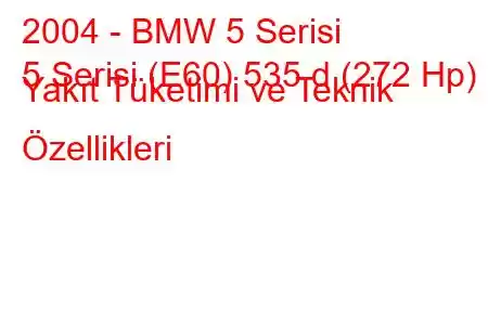 2004 - BMW 5 Serisi
5 Serisi (E60) 535 d (272 Hp) Yakıt Tüketimi ve Teknik Özellikleri