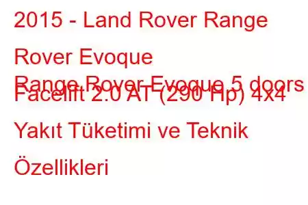 2015 - Land Rover Range Rover Evoque
Range Rover Evoque 5 doors Facelift 2.0 AT (290 Hp) 4x4 Yakıt Tüketimi ve Teknik Özellikleri