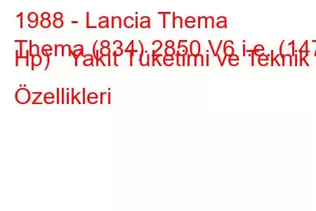 1988 - Lancia Thema
Thema (834) 2850 V6 i.e. (147 Hp) Yakıt Tüketimi ve Teknik Özellikleri