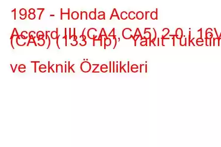 1987 - Honda Accord
Accord III (CA4,CA5) 2.0 i 16V (CA5) (133 Hp) Yakıt Tüketimi ve Teknik Özellikleri