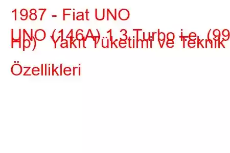 1987 - Fiat UNO
UNO (146A) 1.3 Turbo i.e. (99 Hp) Yakıt Tüketimi ve Teknik Özellikleri