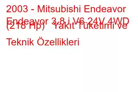 2003 - Mitsubishi Endeavor
Endeavor 3.8 i V6 24V 4WD (218 Hp) Yakıt Tüketimi ve Teknik Özellikleri