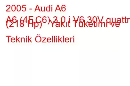 2005 - Audi A6
A6 (4F,C6) 3.0 i V6 30V quattro (218 Hp) Yakıt Tüketimi ve Teknik Özellikleri