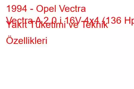 1994 - Opel Vectra
Vectra A 2.0 i 16V 4x4 (136 Hp) Yakıt Tüketimi ve Teknik Özellikleri