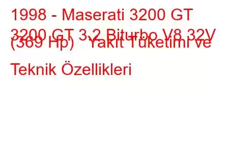 1998 - Maserati 3200 GT
3200 GT 3.2 Biturbo V8 32V (369 Hp) Yakıt Tüketimi ve Teknik Özellikleri