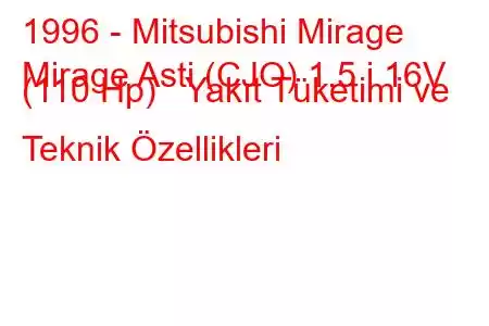 1996 - Mitsubishi Mirage
Mirage Asti (CJO) 1.5 i 16V (110 Hp) Yakıt Tüketimi ve Teknik Özellikleri