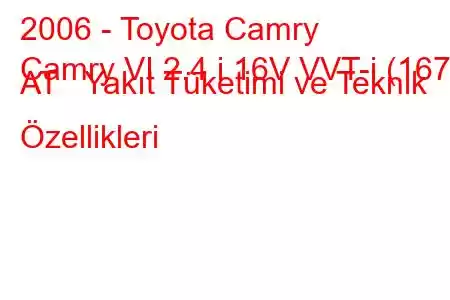 2006 - Toyota Camry
Camry VI 2.4 i 16V VVT-i (167) AT Yakıt Tüketimi ve Teknik Özellikleri