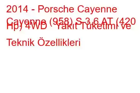 2014 - Porsche Cayenne
Cayenne (958) S 3.6 AT (420 Hp) 4WD Yakıt Tüketimi ve Teknik Özellikleri