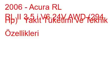 2006 - Acura RL
RL II 3.5 i V6 24V AWD (294 Hp) Yakıt Tüketimi ve Teknik Özellikleri